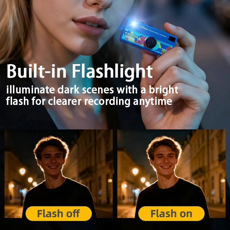 Retro Mini Keychain Thumb Camera 1080P HD Recorder Built-in Flash Auto Focus 130° Wide Angle Lens TFT LCD Screen Portable Camera